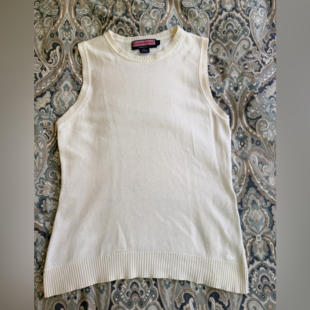 Vineyard Vines Cream Cotton-Cashmere Knit Shell Sweater Size Large